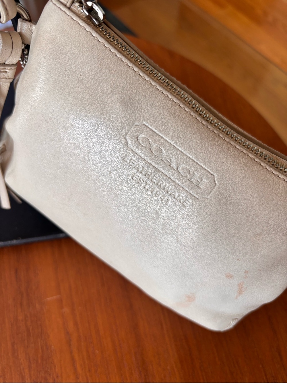 Coach Small Leather Wristlet in Light Beige